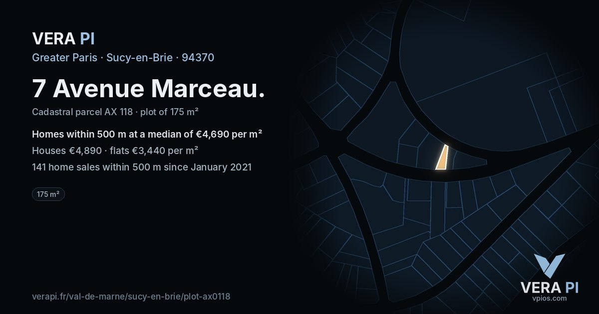 7 Avenue Marceau, Sucy-en-Brie at night – the plot lit, the parcels around coloured by the prices near them