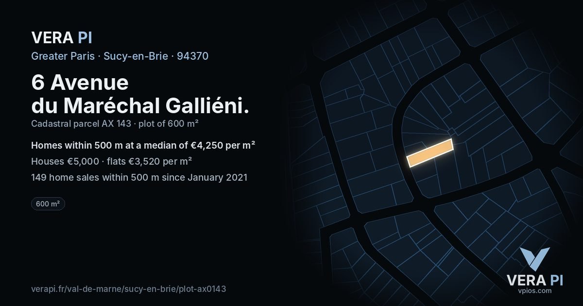 6 Avenue du Maréchal Galliéni, Sucy-en-Brie at night – the plot lit, the parcels around coloured by the prices near them