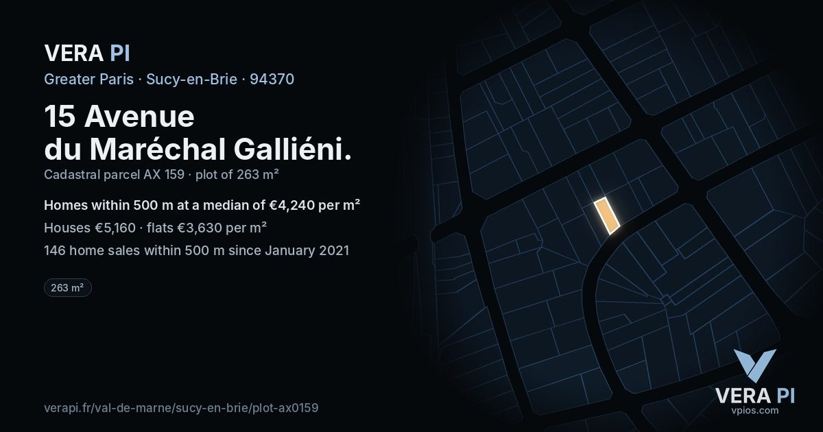 15 Avenue du Maréchal Galliéni, Sucy-en-Brie at night – the plot lit, the parcels around coloured by the prices near them