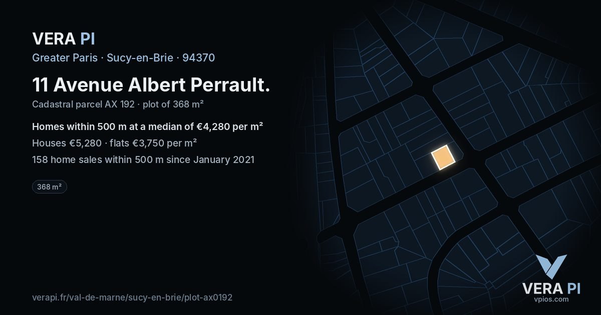 11 Avenue Albert Perrault, Sucy-en-Brie at night – the plot lit, the parcels around coloured by the prices near them