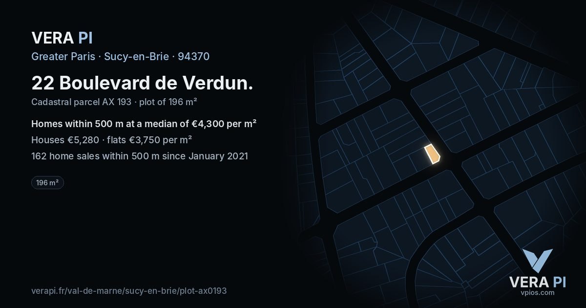 22 Boulevard de Verdun, Sucy-en-Brie at night – the plot lit, the parcels around coloured by the prices near them