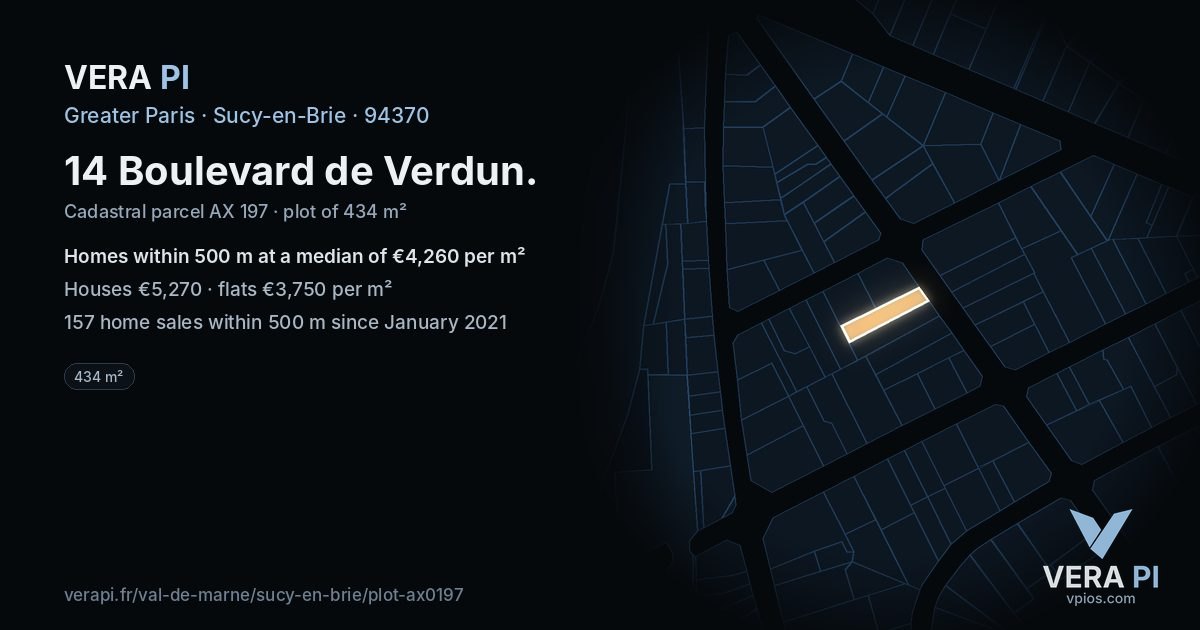 14 Boulevard de Verdun, Sucy-en-Brie at night – the plot lit, the parcels around coloured by the prices near them