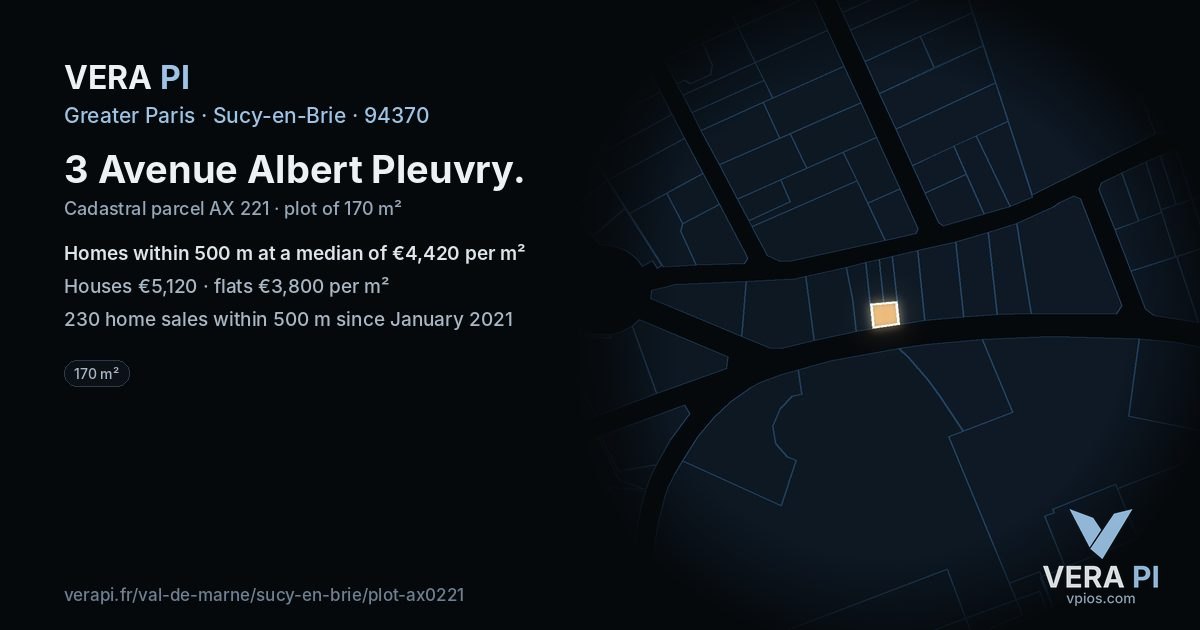3 Avenue Albert Pleuvry, Sucy-en-Brie at night – the plot lit, the parcels around coloured by the prices near them