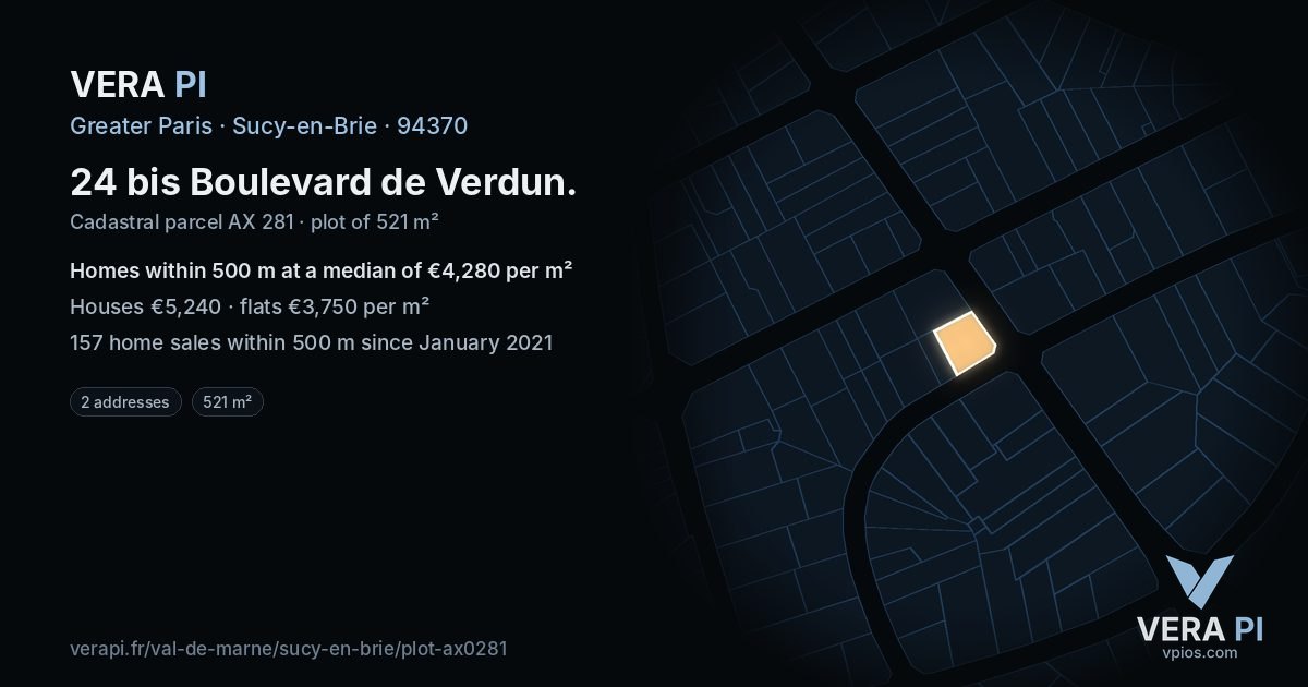 24 bis Boulevard de Verdun, Sucy-en-Brie at night – the plot lit, the parcels around coloured by the prices near them