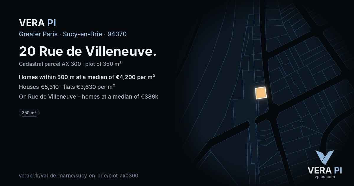 20 Rue de Villeneuve, Sucy-en-Brie at night – the plot lit, the parcels around coloured by the prices near them