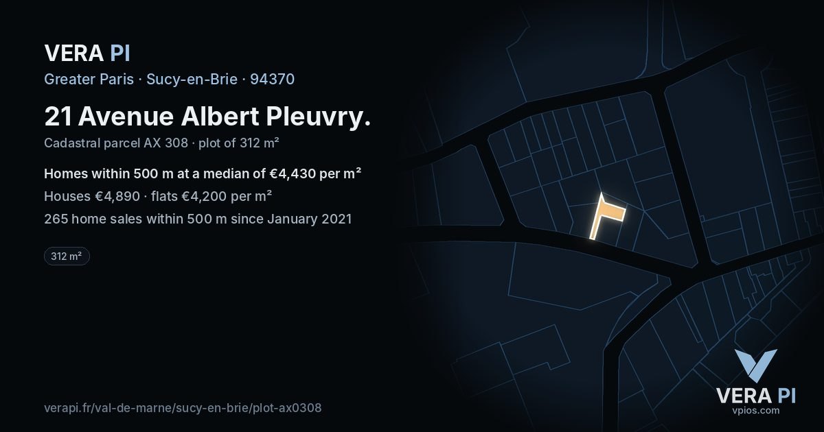 21 Avenue Albert Pleuvry, Sucy-en-Brie at night – the plot lit, the parcels around coloured by the prices near them