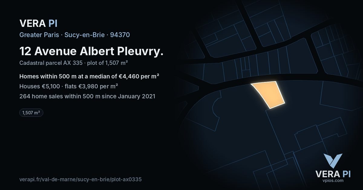 12 Avenue Albert Pleuvry, Sucy-en-Brie at night – the plot lit, the parcels around coloured by the prices near them