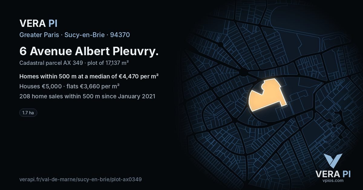 6 Avenue Albert Pleuvry, Sucy-en-Brie at night – the plot lit, the parcels around coloured by the prices near them
