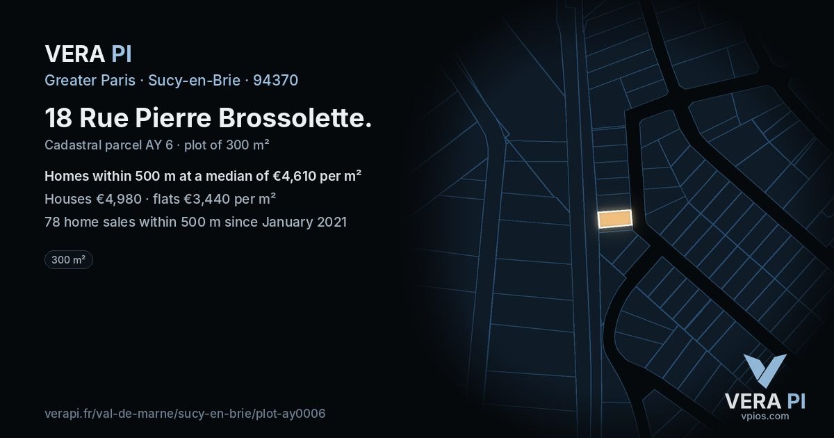 18 Rue Pierre Brossolette, Sucy-en-Brie at night – the plot lit, the parcels around coloured by the prices near them
