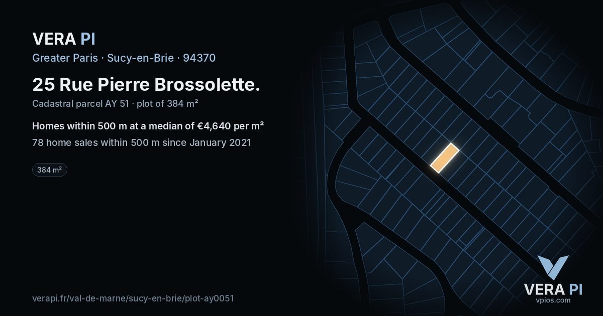 25 Rue Pierre Brossolette, Sucy-en-Brie at night – the plot lit, the parcels around coloured by the prices near them