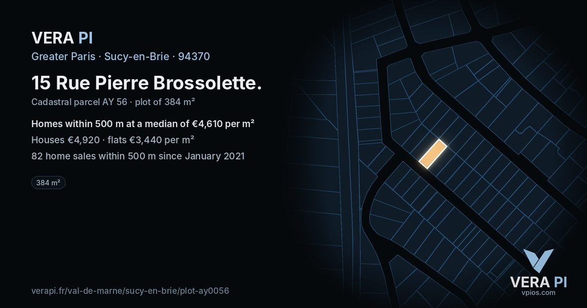 15 Rue Pierre Brossolette, Sucy-en-Brie at night – the plot lit, the parcels around coloured by the prices near them