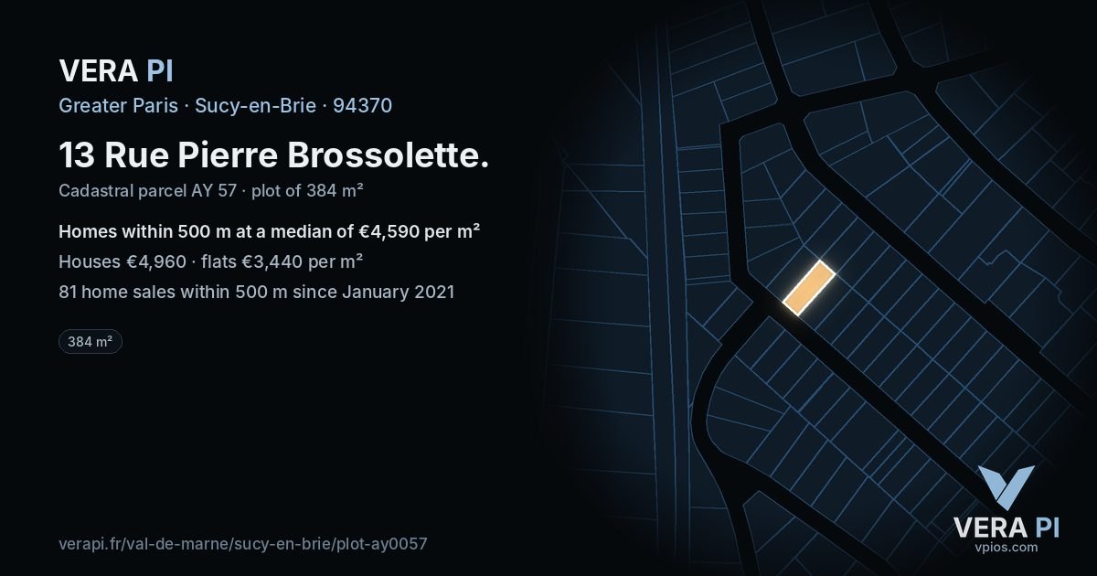13 Rue Pierre Brossolette, Sucy-en-Brie at night – the plot lit, the parcels around coloured by the prices near them