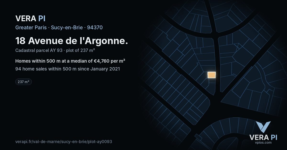 18 Avenue de l'Argonne, Sucy-en-Brie at night – the plot lit, the parcels around coloured by the prices near them