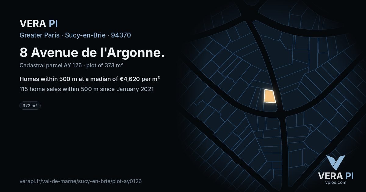 8 Avenue de l'Argonne, Sucy-en-Brie at night – the plot lit, the parcels around coloured by the prices near them