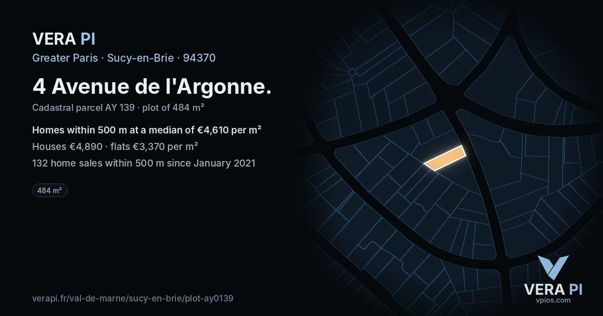 4 Avenue de l'Argonne, Sucy-en-Brie at night – the plot lit, the parcels around coloured by the prices near them