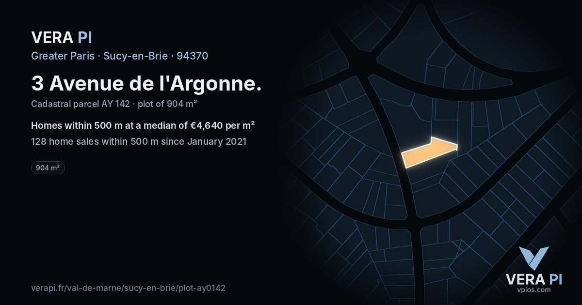 3 Avenue de l'Argonne, Sucy-en-Brie at night – the plot lit, the parcels around coloured by the prices near them