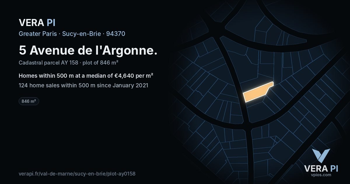 5 Avenue de l'Argonne, Sucy-en-Brie at night – the plot lit, the parcels around coloured by the prices near them