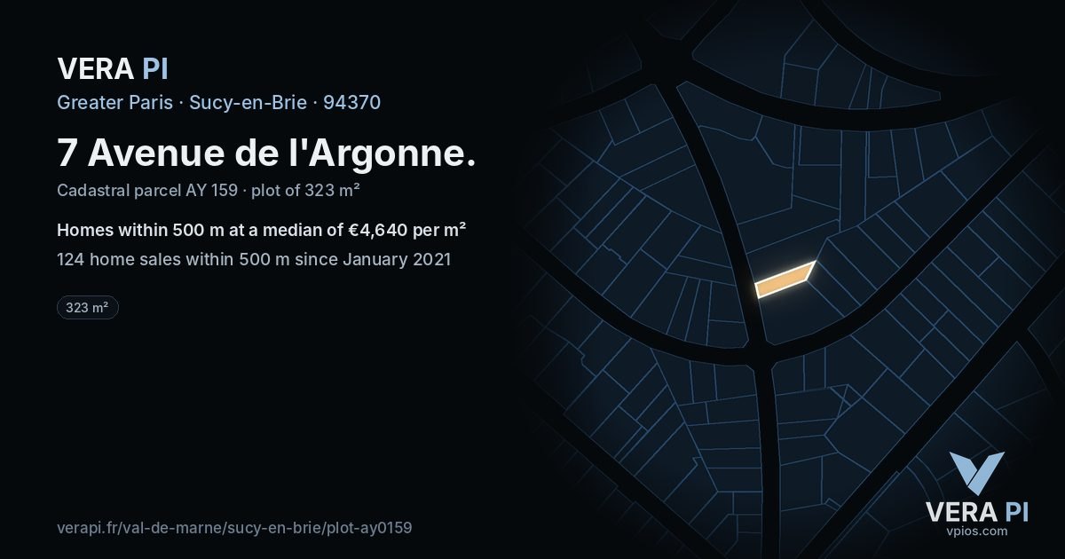 7 Avenue de l'Argonne, Sucy-en-Brie at night – the plot lit, the parcels around coloured by the prices near them
