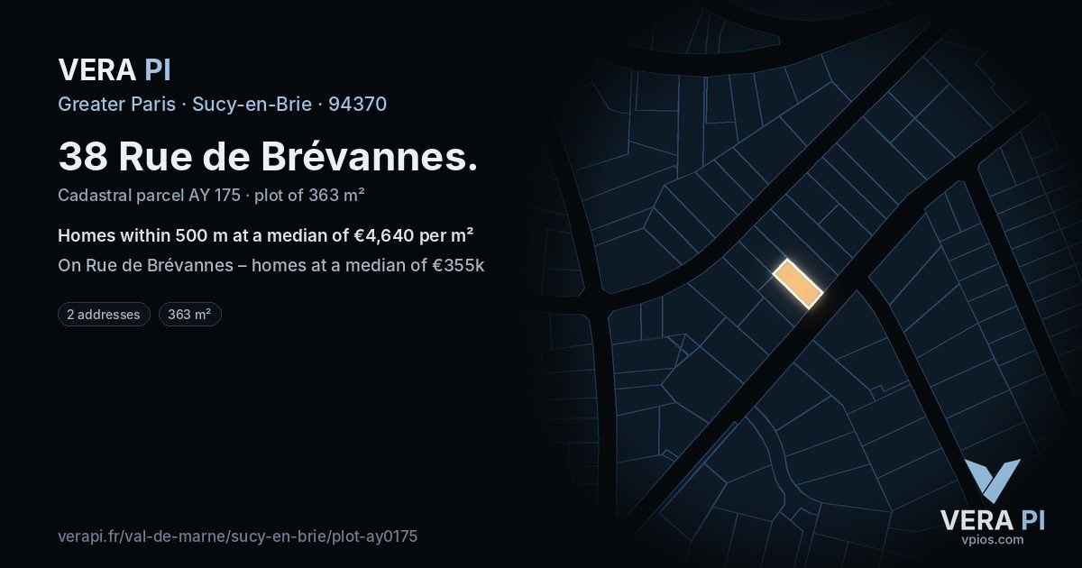 38 Rue de Brévannes, Sucy-en-Brie at night – the plot lit, the parcels around coloured by the prices near them