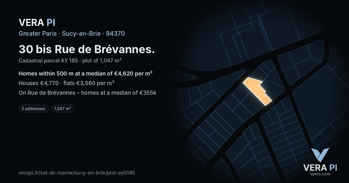 30 bis Rue de Brévannes, Sucy-en-Brie at night – the plot lit, the parcels around coloured by the prices near them