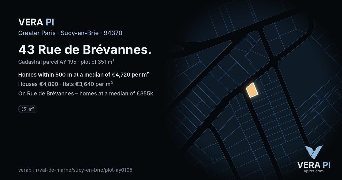 43 Rue de Brévannes, Sucy-en-Brie at night – the plot lit, the parcels around coloured by the prices near them