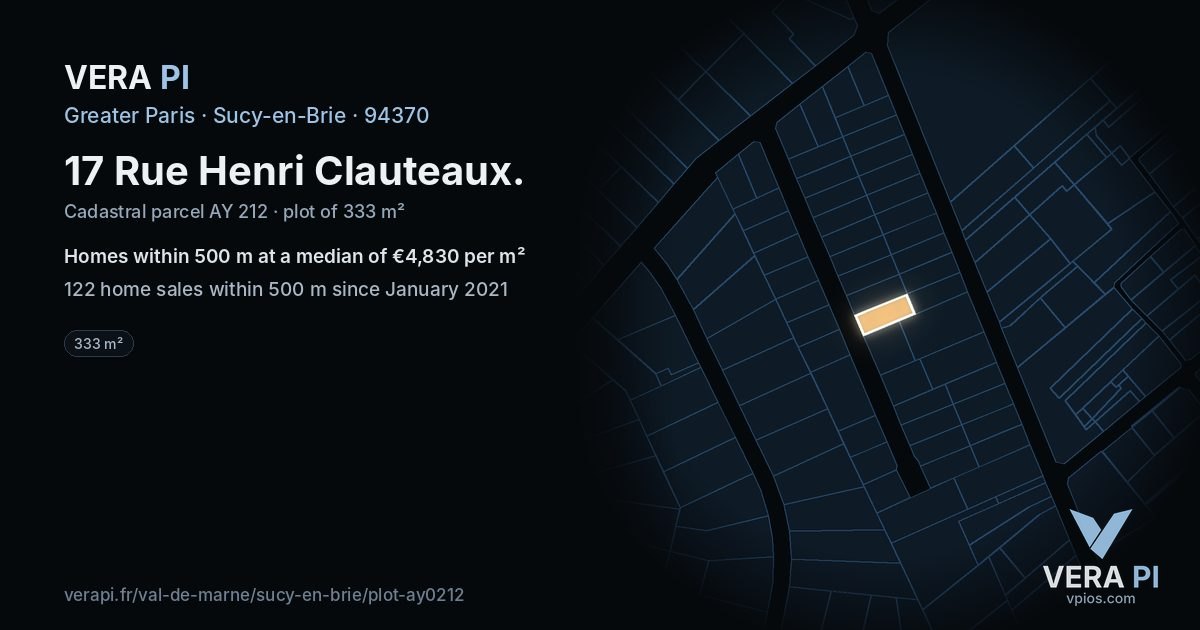 17 Rue Henri Clauteaux, Sucy-en-Brie at night – the plot lit, the parcels around coloured by the prices near them