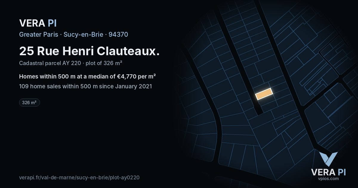 25 Rue Henri Clauteaux, Sucy-en-Brie at night – the plot lit, the parcels around coloured by the prices near them