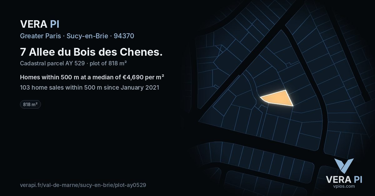 7 Allee du Bois des Chenes, Sucy-en-Brie at night – the plot lit, the parcels around coloured by the prices near them