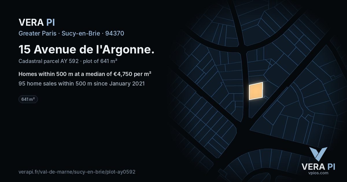 15 Avenue de l'Argonne, Sucy-en-Brie at night – the plot lit, the parcels around coloured by the prices near them