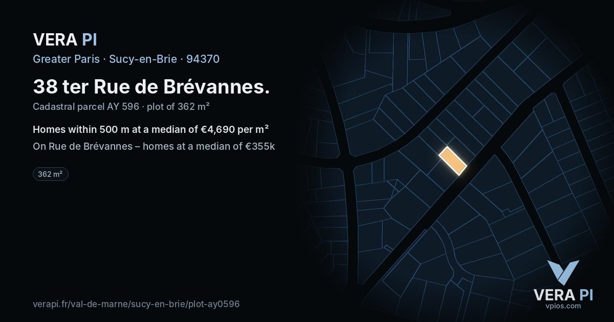 38 ter Rue de Brévannes, Sucy-en-Brie at night – the plot lit, the parcels around coloured by the prices near them