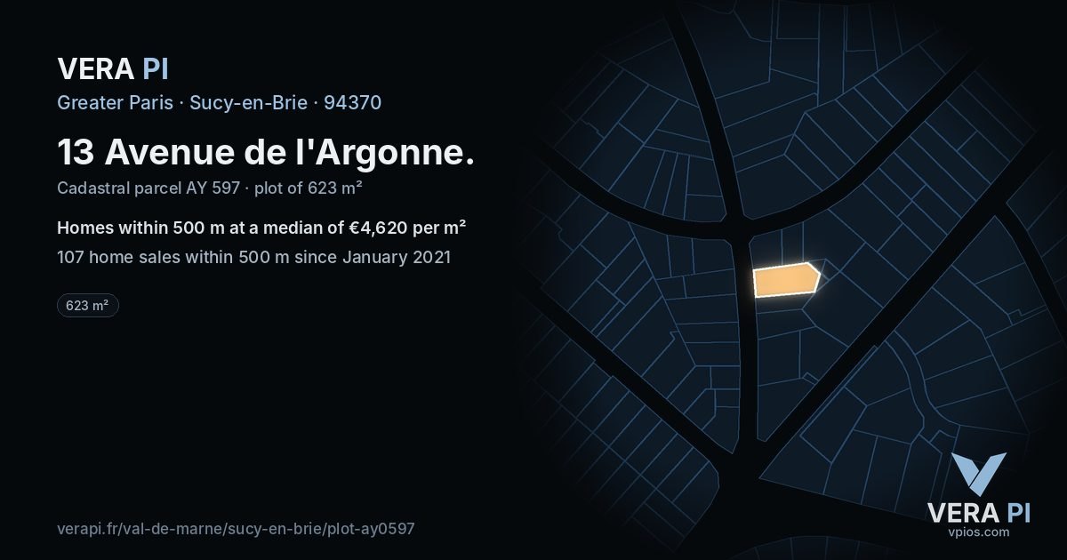 13 Avenue de l'Argonne, Sucy-en-Brie at night – the plot lit, the parcels around coloured by the prices near them