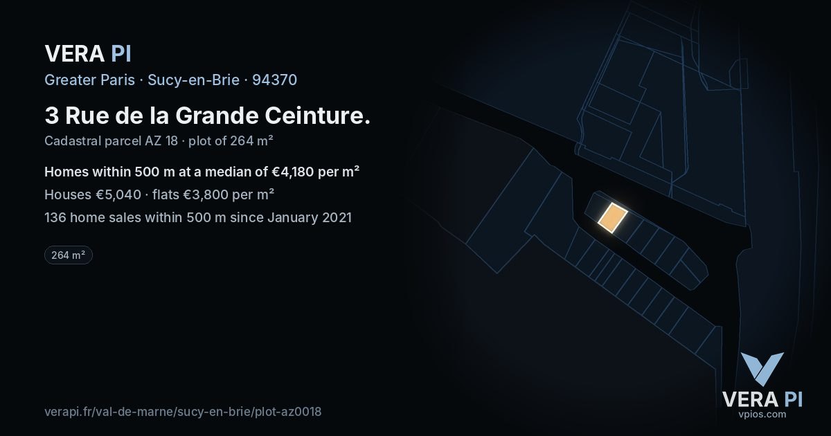 3 Rue de la Grande Ceinture, Sucy-en-Brie at night – the plot lit, the parcels around coloured by the prices near them