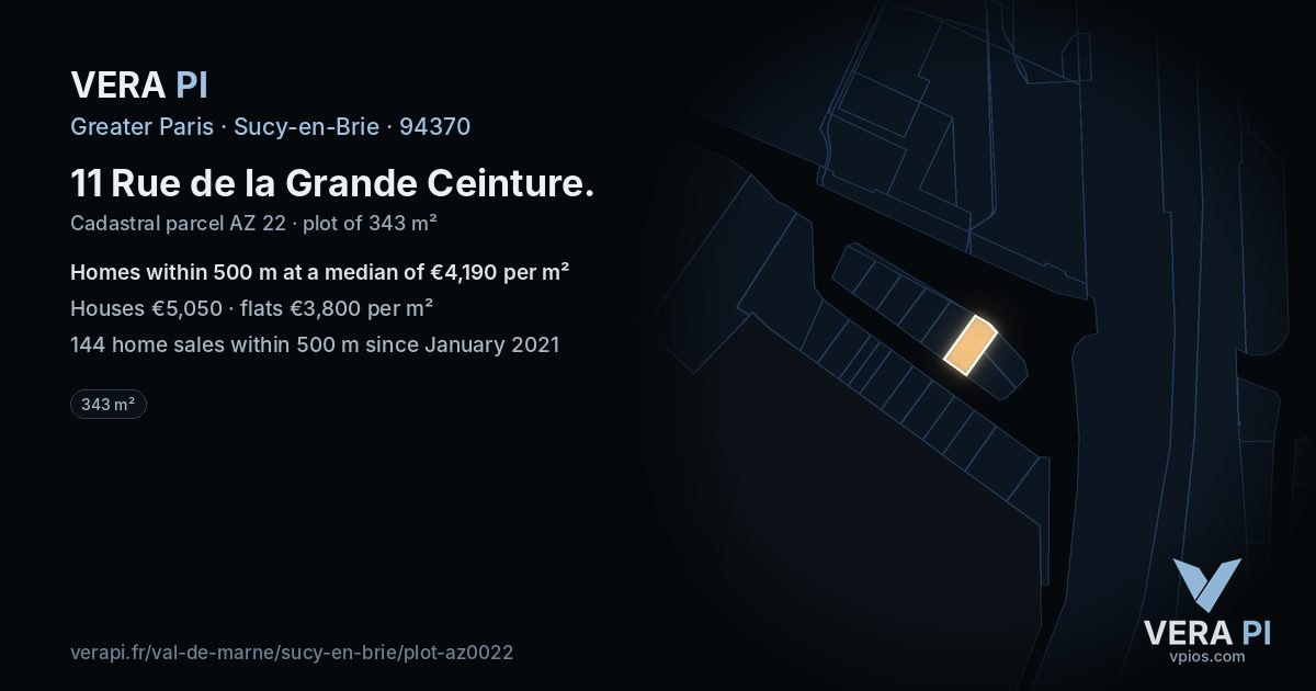 11 Rue de la Grande Ceinture, Sucy-en-Brie at night – the plot lit, the parcels around coloured by the prices near them