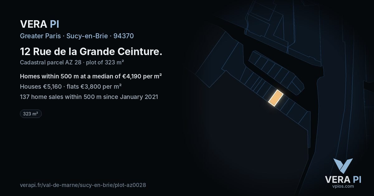 12 Rue de la Grande Ceinture, Sucy-en-Brie at night – the plot lit, the parcels around coloured by the prices near them