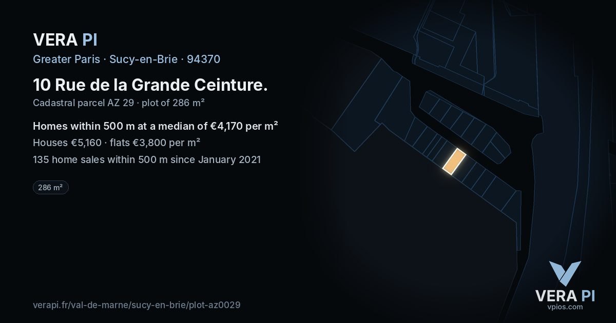 10 Rue de la Grande Ceinture, Sucy-en-Brie at night – the plot lit, the parcels around coloured by the prices near them