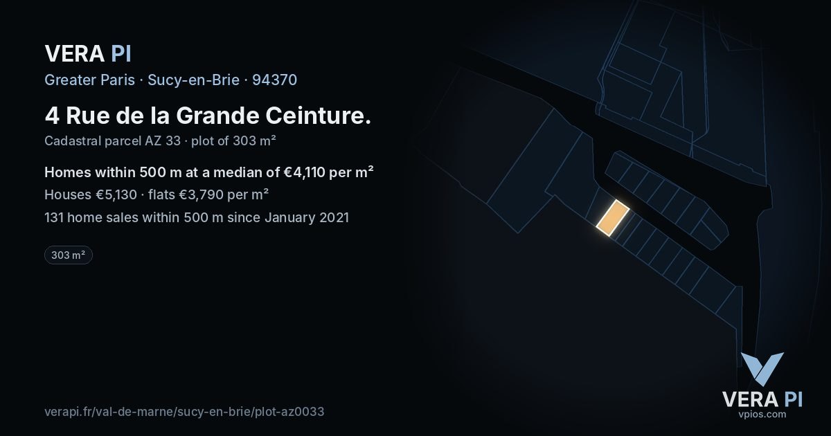 4 Rue de la Grande Ceinture, Sucy-en-Brie at night – the plot lit, the parcels around coloured by the prices near them