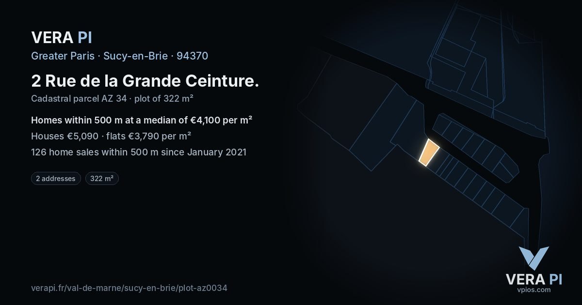 2 Rue de la Grande Ceinture, Sucy-en-Brie at night – the plot lit, the parcels around coloured by the prices near them