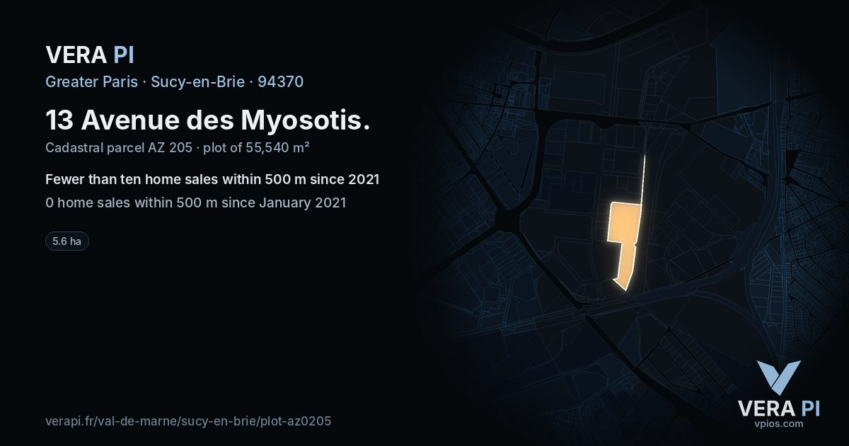 13 Avenue des Myosotis, Sucy-en-Brie at night – the plot lit, the parcels around coloured by the prices near them