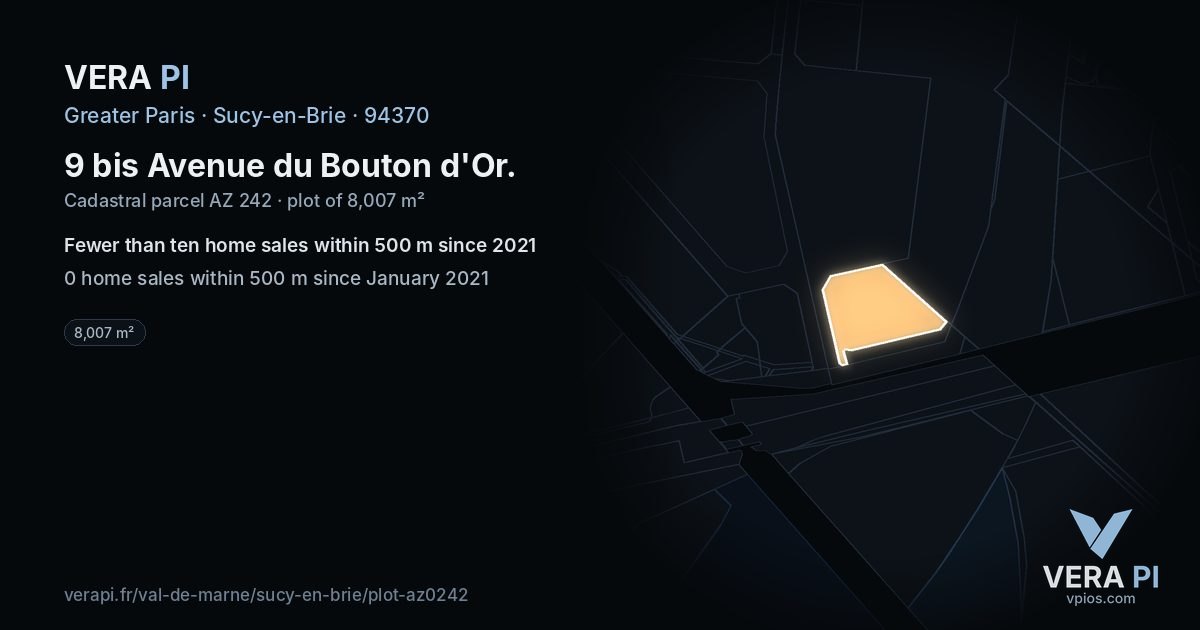 9 bis Avenue du Bouton d'Or, Sucy-en-Brie at night – the plot lit, the parcels around coloured by the prices near them