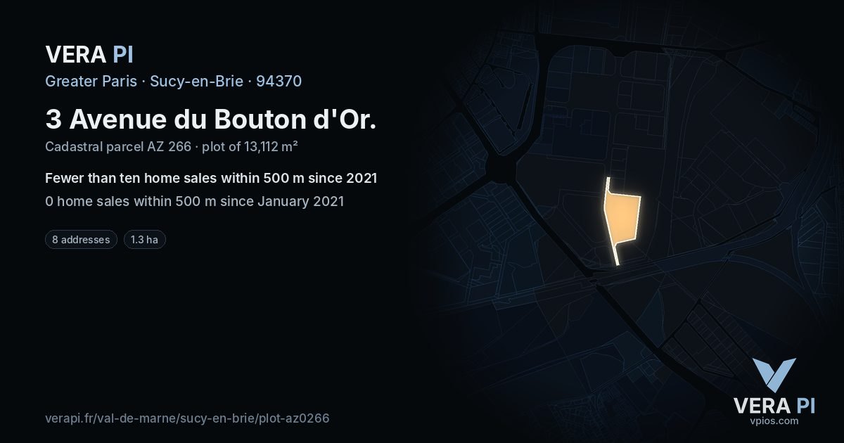 3 Avenue du Bouton d'Or, Sucy-en-Brie at night – the plot lit, the parcels around coloured by the prices near them