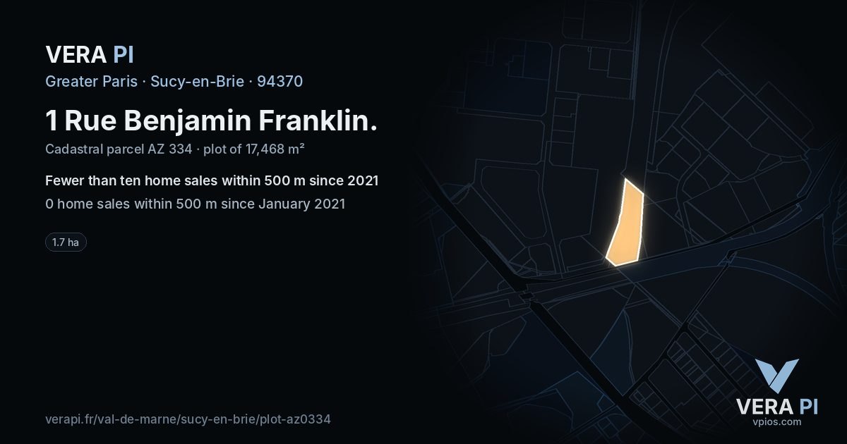 1 Rue Benjamin Franklin, Sucy-en-Brie at night – the plot lit, the parcels around coloured by the prices near them