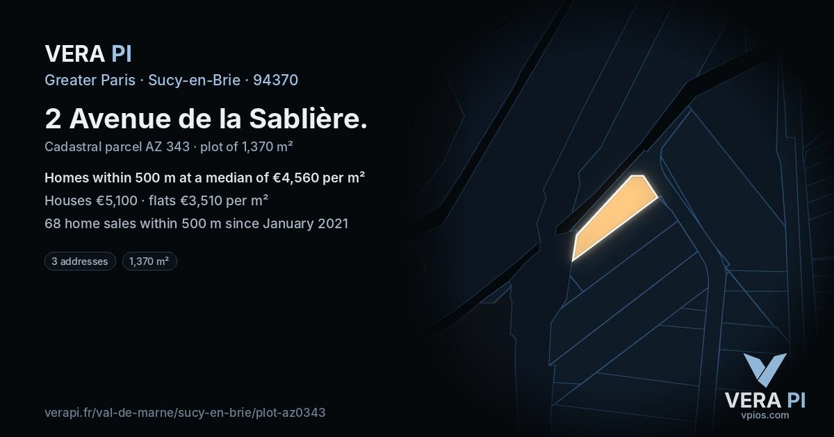 2 Avenue de la Sablière, Sucy-en-Brie at night – the plot lit, the parcels around coloured by the prices near them