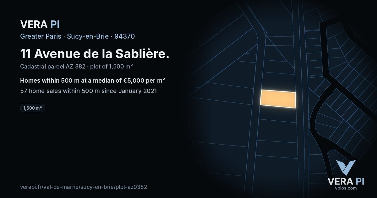 11 Avenue de la Sablière, Sucy-en-Brie at night – the plot lit, the parcels around coloured by the prices near them
