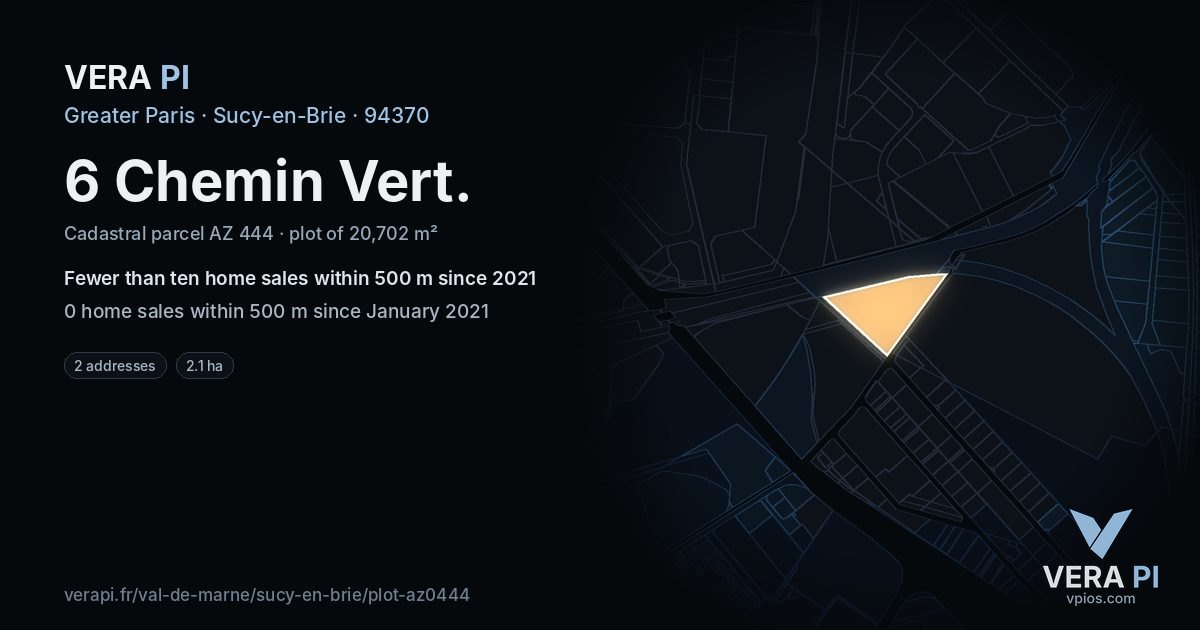 6 Chemin Vert, Sucy-en-Brie at night – the plot lit, the parcels around coloured by the prices near them