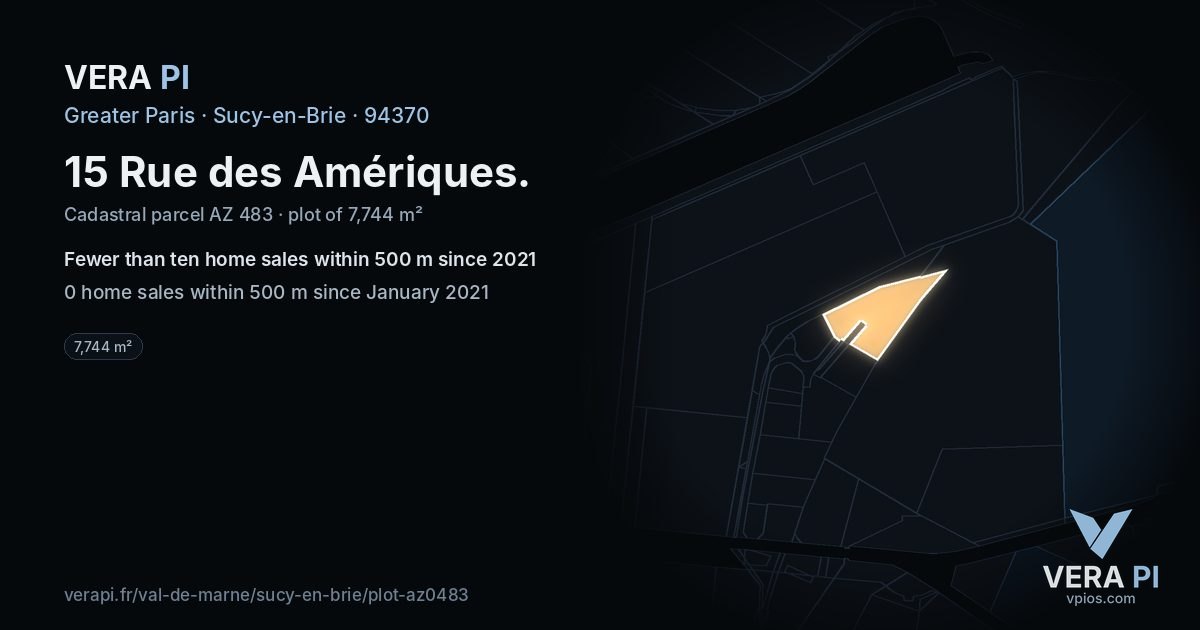 15 Rue des Amériques, Sucy-en-Brie at night – the plot lit, the parcels around coloured by the prices near them