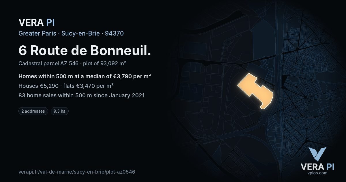 6 Route de Bonneuil, Sucy-en-Brie at night – the plot lit, the parcels around coloured by the prices near them