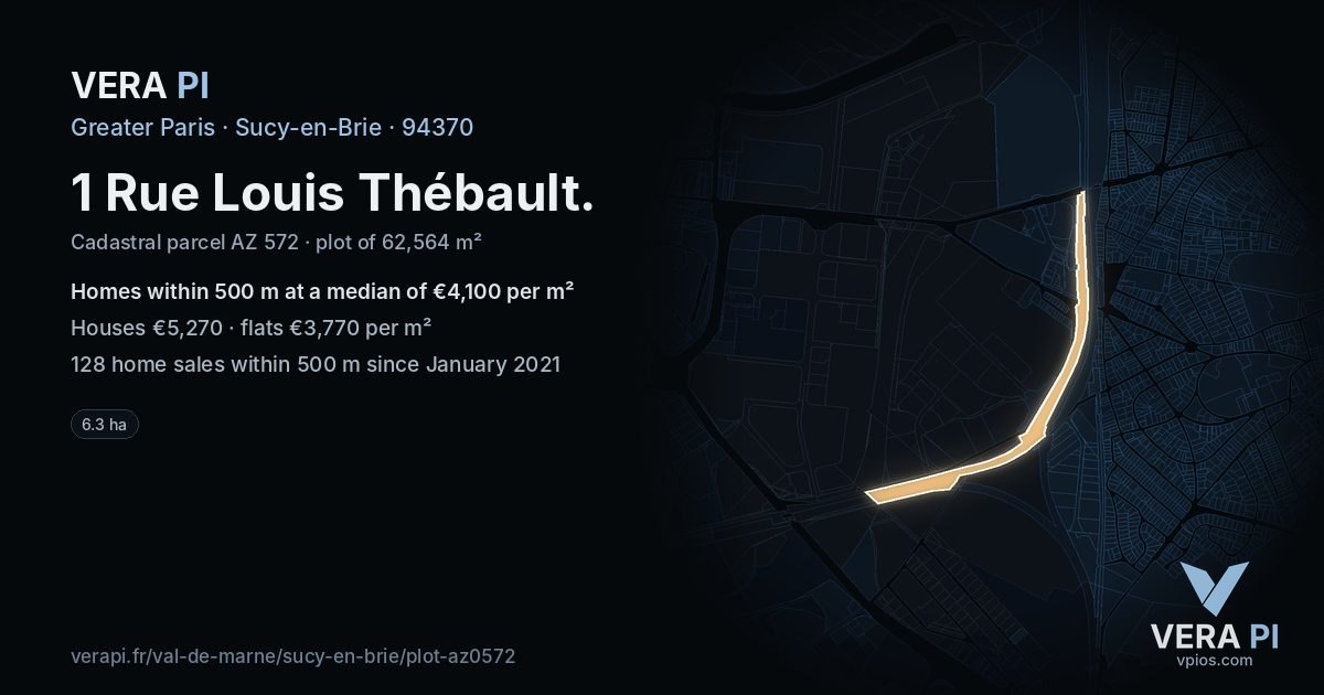1 Rue Louis Thébault, Sucy-en-Brie at night – the plot lit, the parcels around coloured by the prices near them