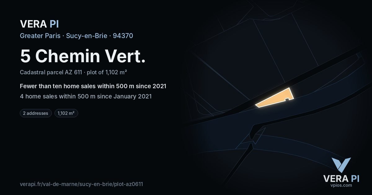 5 Chemin Vert, Sucy-en-Brie at night – the plot lit, the parcels around coloured by the prices near them