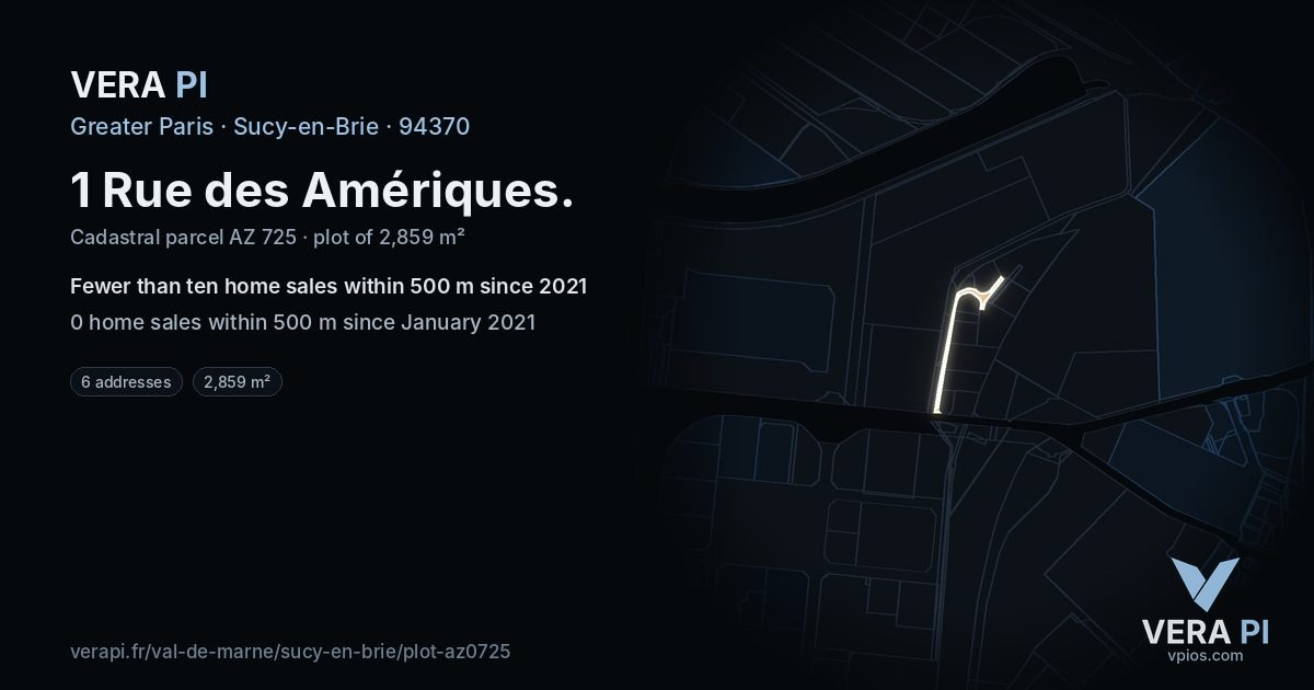 1 Rue des Amériques, Sucy-en-Brie at night – the plot lit, the parcels around coloured by the prices near them