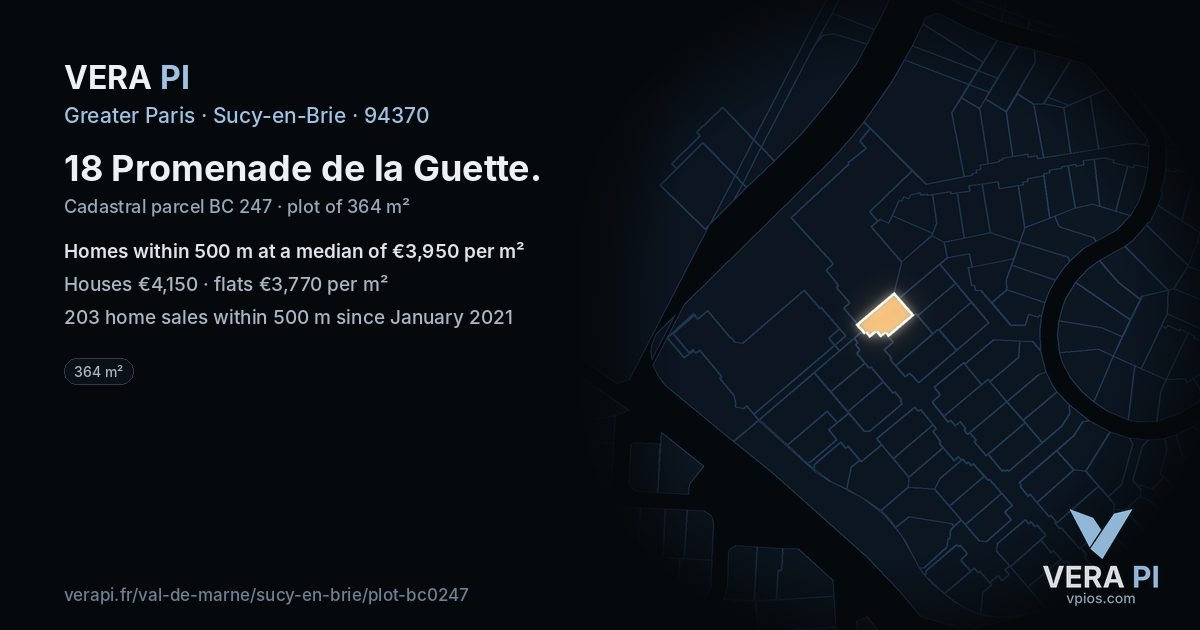 18 Promenade de la Guette, Sucy-en-Brie at night – the plot lit, the parcels around coloured by the prices near them